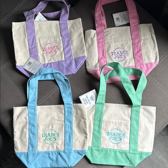 Trader Joe’s  Tote Bag Set - Purple, Pink, Blue, Green - Picture 1 of 1